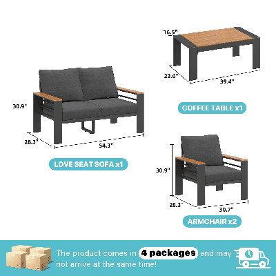 Aluminum Patio Conversation Set with Removable Cushions
