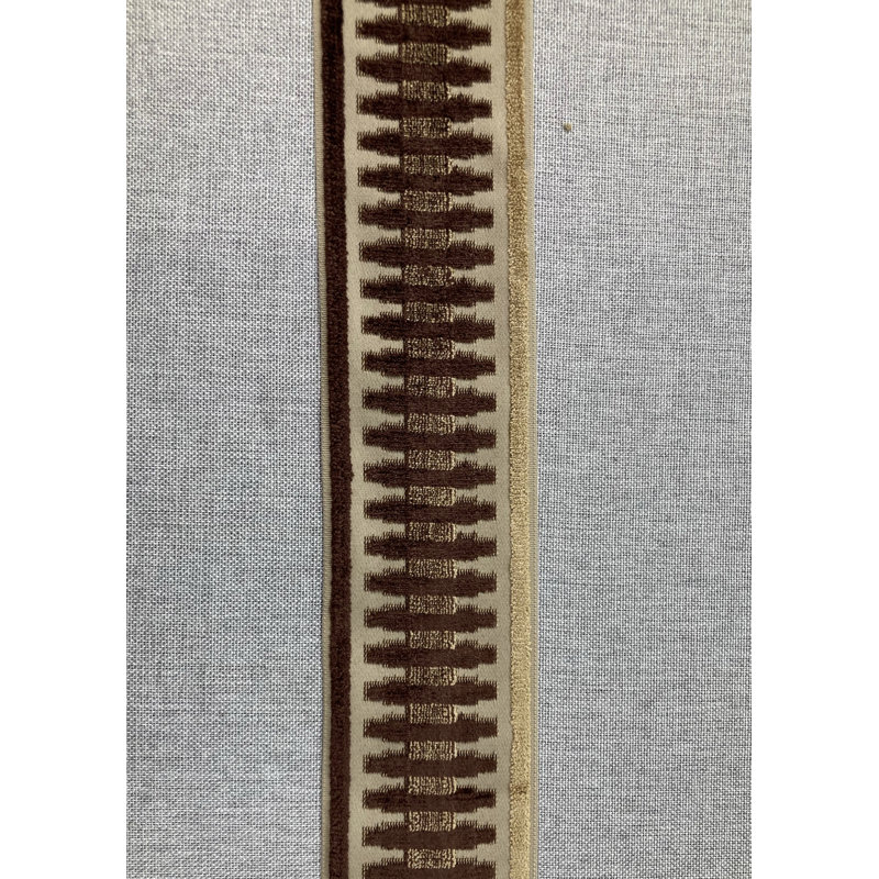 Ruban de velours brodé tissé avec bordure de 3,5 po de largeur, Beige / brun