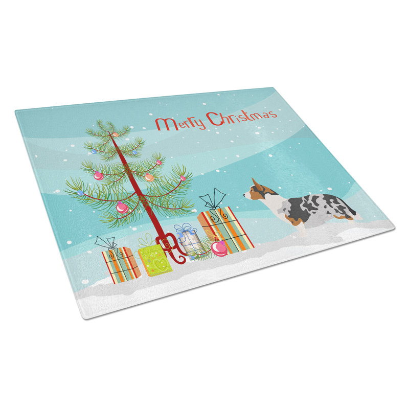 Planche à découper de noël en verre trempé caroline, Welsh Corgi Cardigan