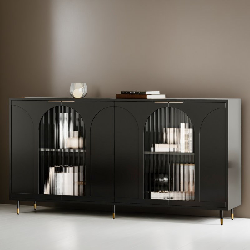 60" Kitchen Storage Sideboard Buffet Cabinet Console Table, Black