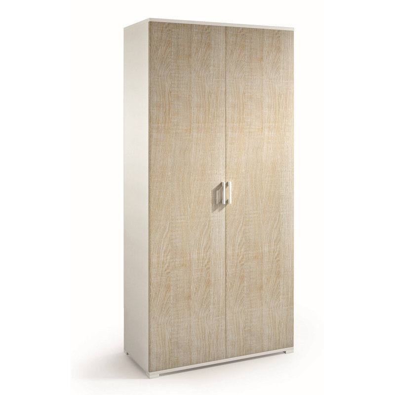 Gurtrue 2 Door Manufactured Wood Wardrobe, Oak/White