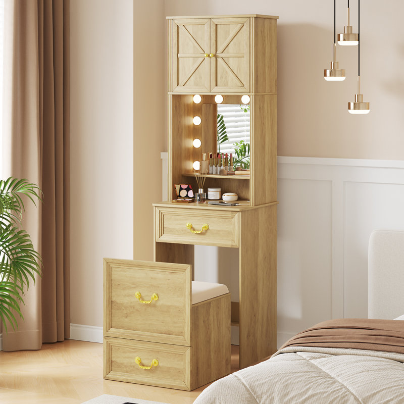 Dressing Table with Mirror, Beige