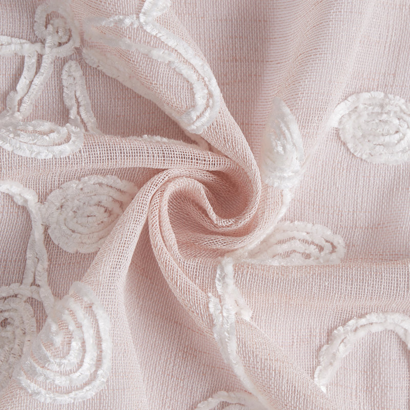 Carcassonne Floral Embroidered Sheer Curtain Panels, Blush, 38" W x 63" L