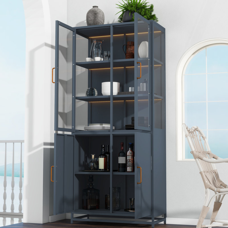Vitrine de 76,75 po de hauteur avec portes en verre doubles et lumières DEL Armoire vitrée en acier pour objets de collection