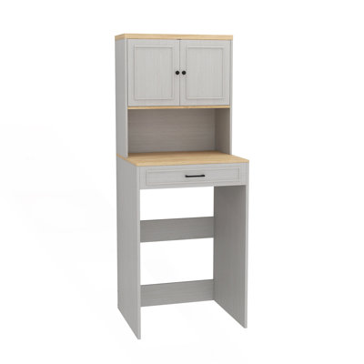 Over The Washer, Dryer And Robot Vacuum Storage Cabinet, Laundry Room Organizer With 1 Door, A Adjustable Shelf And A Fake Drawer