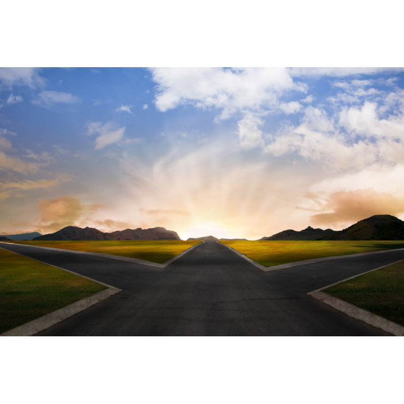 Crossroad At Dawn In Rural Landscape by Fergregory - Wrapped Canvas Print, 30cm H x 46cm W x 3.8cm D