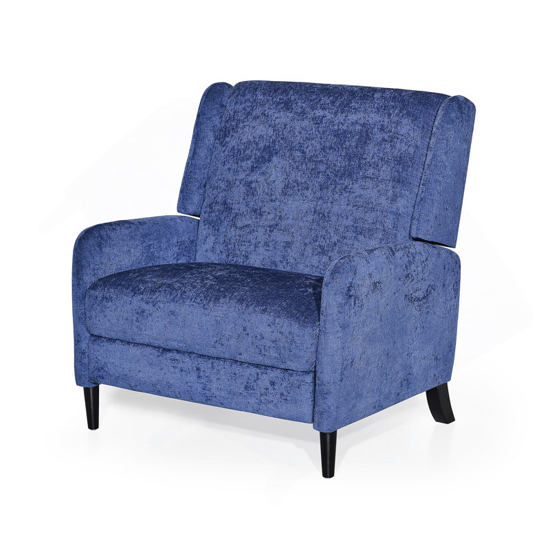 Oversized Textured Fabric Pushback Recliner, Navy Blue and Dark Brown
