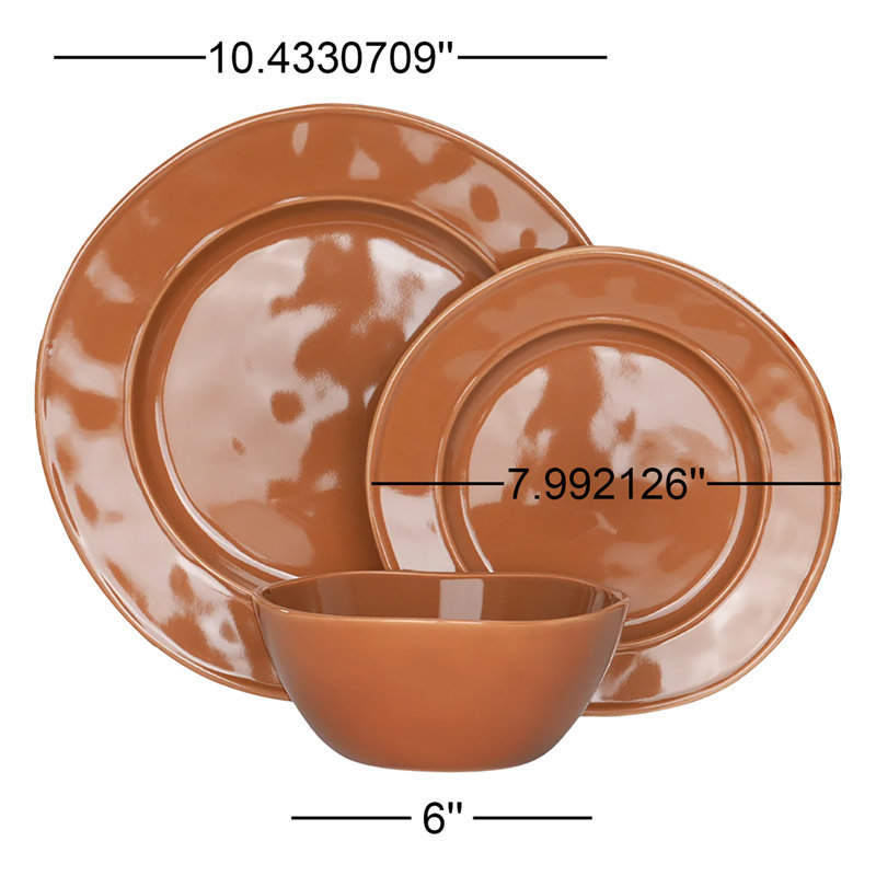 Ensemble de vaisselle 18 pièces en grès, assiettes et bols pour 6 18 pièces, Brun