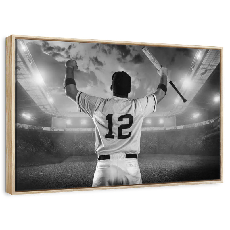 Joueur de baseball, Cadre flottant en bois naturel, 13 po x 9 po