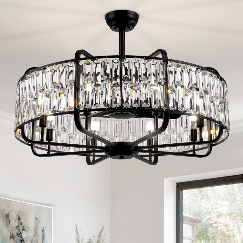 35.4'' Dimmable Crystal Ceiling Fan With Light Kit And Remote Control