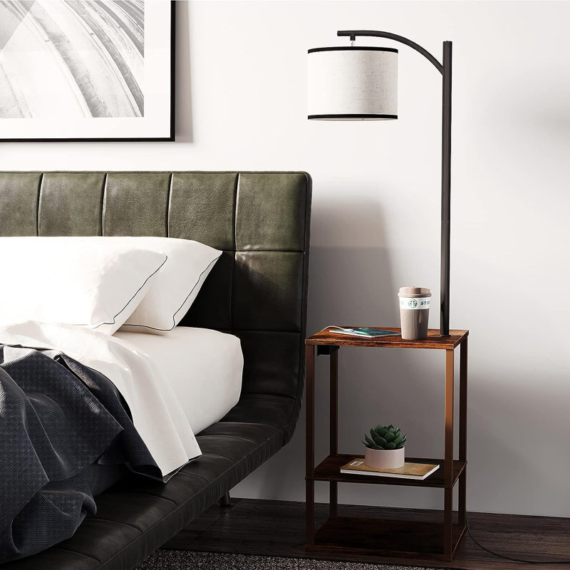 Harlesden 62'' Rustic Task Floor Lamp with USB and Outlet
