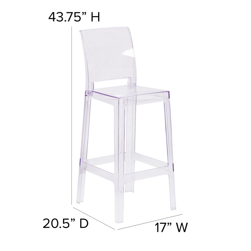 Imca Counter Stool with Square Back in Transparent Crystal - Wedding Chairs, Bar Stool (29.75" Seat Height)
