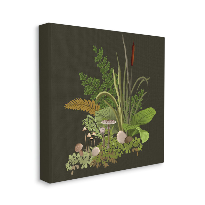 Forest Botanicals Green and Brown Canvas Wall Art with Wooden Frame