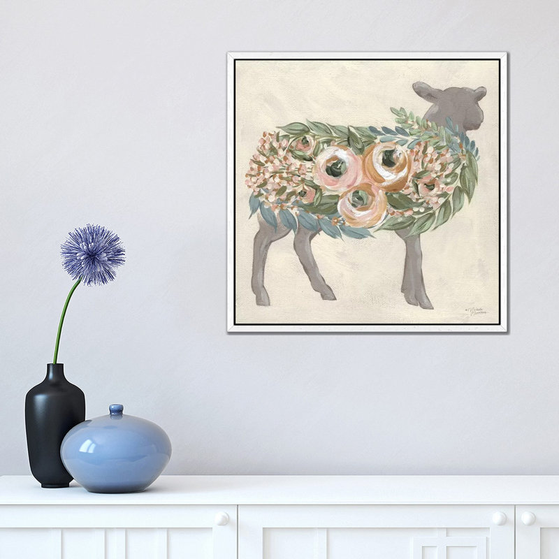Audrey The Lamb by Michele Norman - Print on Canvas, 45.72cm H x 45.72cm W x 3.81cm D, White Floater Framed