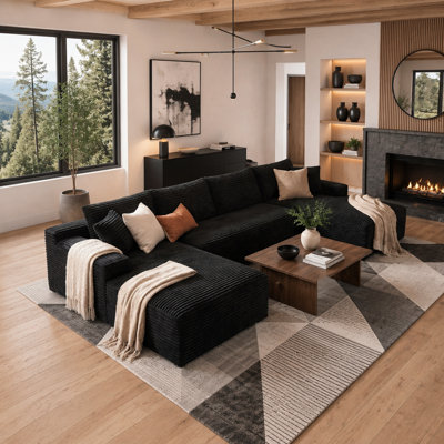 132.1" Compressible U-Shaped Sectional Sofa Set, Minimalist Style Modular Sectional Sofa, Corduroy Fabric Cloud Couch