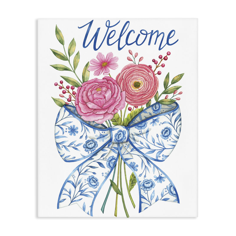Bow & Flowers Welcome Canvas, conception par Deb Strain, H 40 po x l 30 po