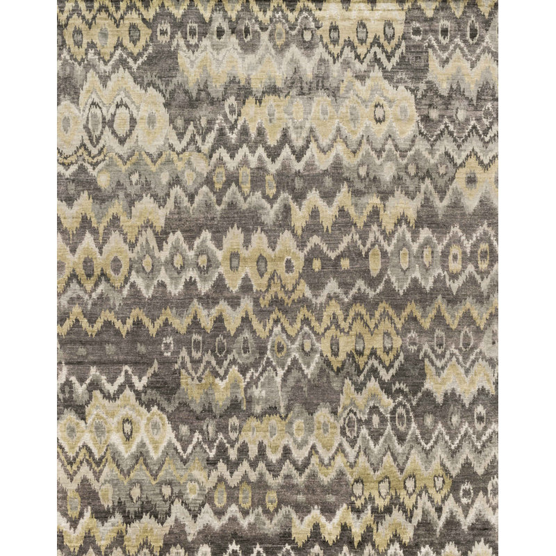 Tapis gris anthracite / péridot noué à la main Transcend, Rectangle 9 pi 6 po x 13 pi 6 po