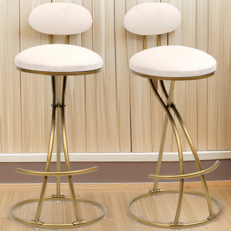 Tabouret de bar rond en velours sans accoudoirs avec dossier, ensemble de 2 chaises de comptoir rembourrées pour la salle à manger, îlot de cuisine