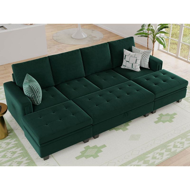 Canapé-lit modulaire réversible en velours Shavera, Vert
