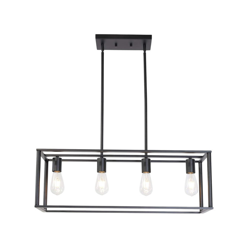 Luminaire suspendu 4 lumières lustres rectangulaires rétro à cadre ouvert industriel noir moderne
