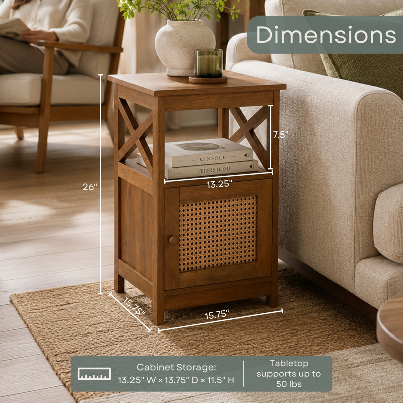 Table de bout avec armoire de rangement et tablette Darek Weave, Brown Autumn Haze/Beige Barley