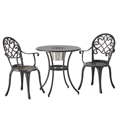 Copper Cast Aluminum Bistro Including Ice Bucket For Outdoors 3pc With Cool Holder In Hue