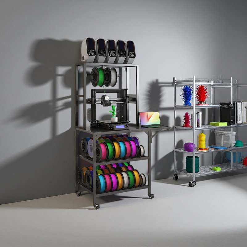 Support d'imprimante 3D, support de table d'imprimante 3D robuste avec support de filament, support de bobines en forme de T avec roues, établi pour imprimante 3D pour atelier d'impression 3D, atelier de bureau à domicile