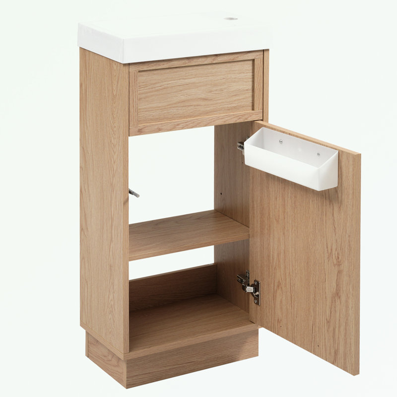 bathroom vanity with ceramic sink, Adjustable Shelf and Push-to-Open Door