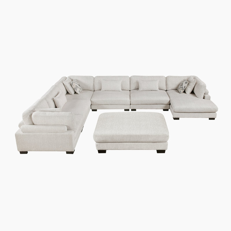 Canapé modulaire moderne 135 po avec tissu en microfibre Hulett, Beige