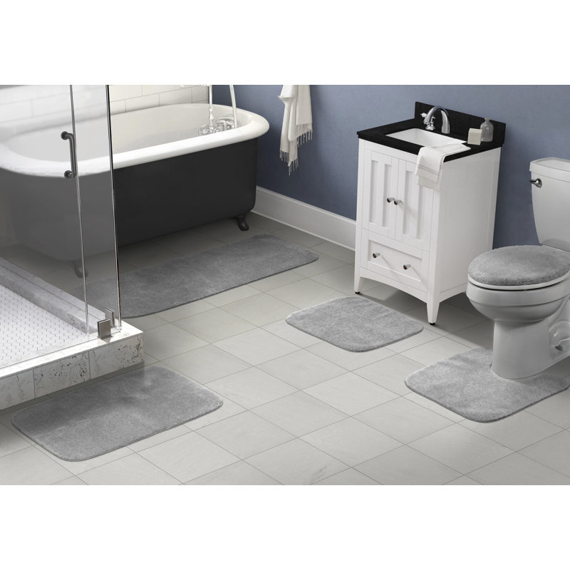 Mccluney Ultra Soft Traditional Nylon 5 Piece Bath Rug Set with Non-Slip Backing, Platinum Gray