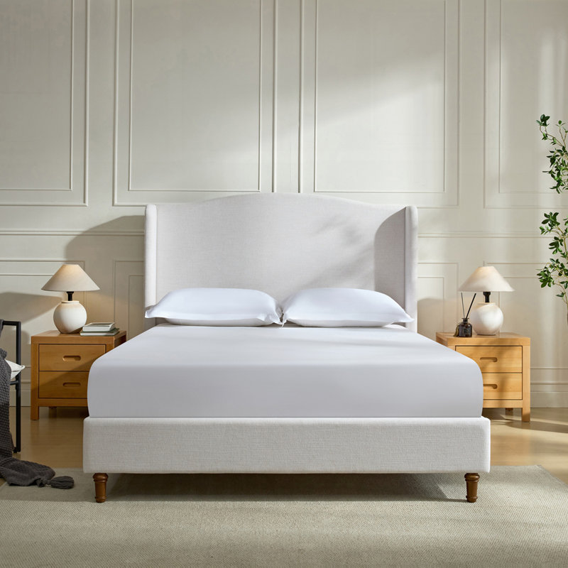 Tête de lit minimaliste classique à dos de chameau avec oreilles moelleuses et revêtement texturé pour un décor de chambre à coucher élégant