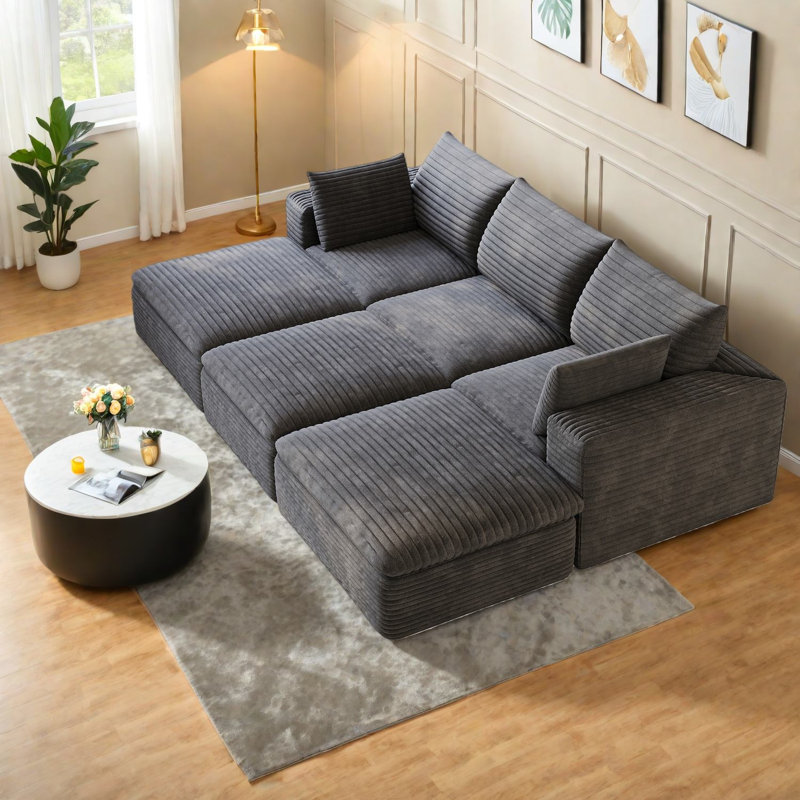 Compression Cloud Sofas, 102 Inch Corduroy Modular Modern Couch For Home