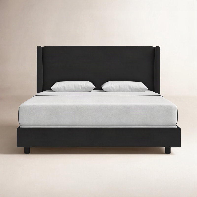 Dinapoli Upholstered Wingback Bed, King, Classic Black Performance Velvet