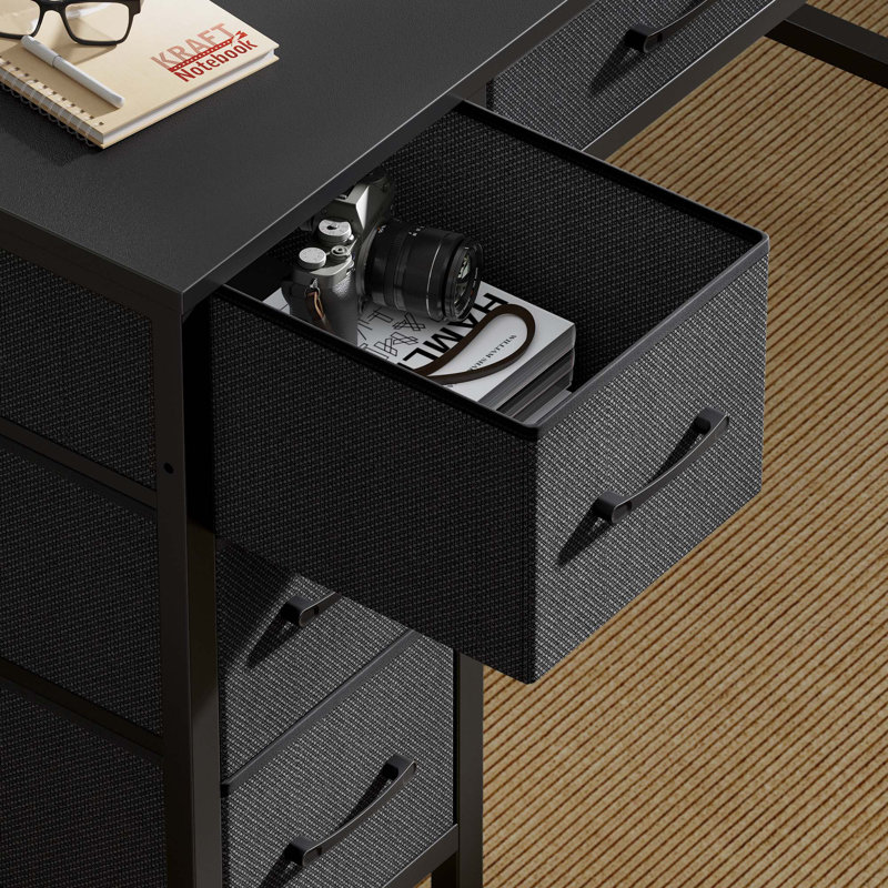 Computer Desk with Monitor Stand & Charging Station, Gaming Desk with LED Lights &  Drawers, Black