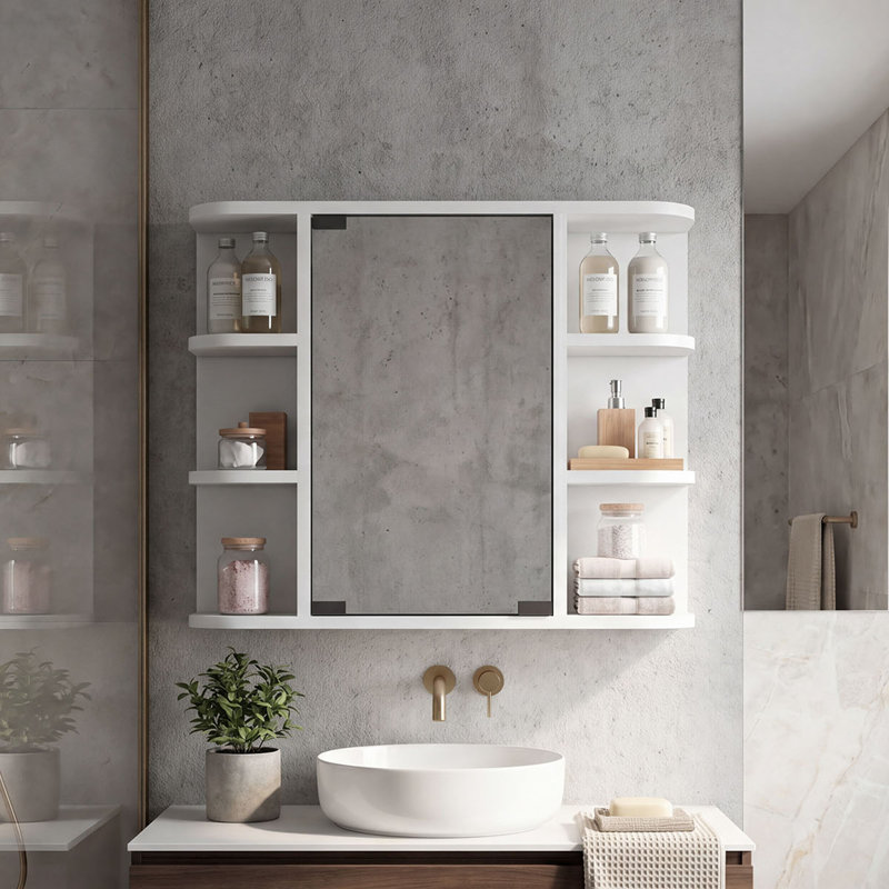 Jeycob 23.6'' W 19.7'' H Surface Frameless Medicine Cabinet Mirror Fixed, White