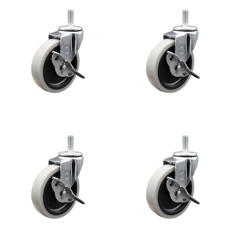 Ensemble de 4 roulettes à tige filetée en plastique de 4 mm avec freins 4 po