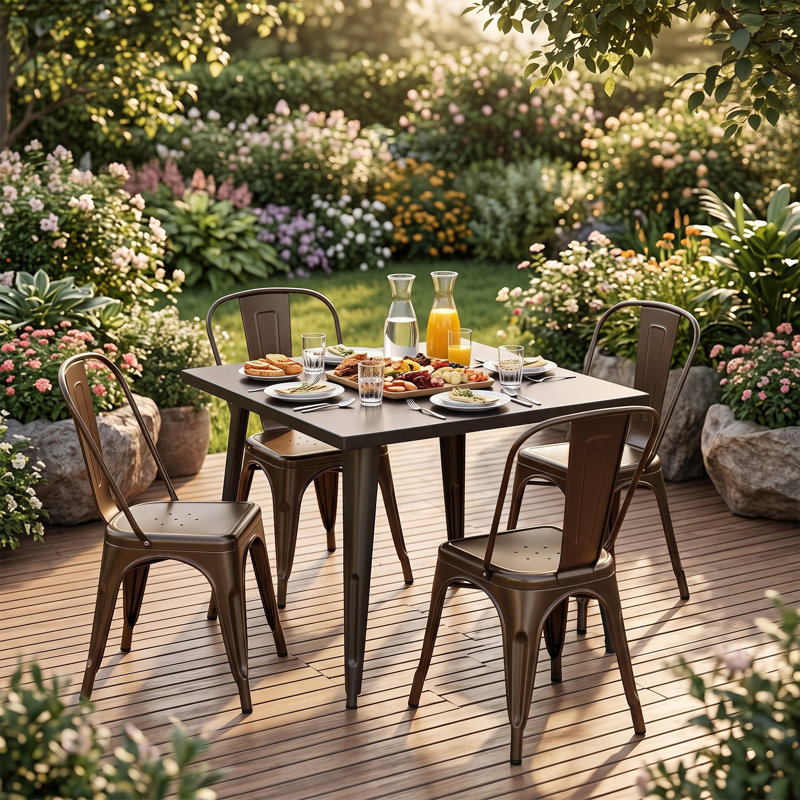 Ensemble de 5 chaises d'appoint empilables en métal, capacité de 159 kg (350 lb), Brown