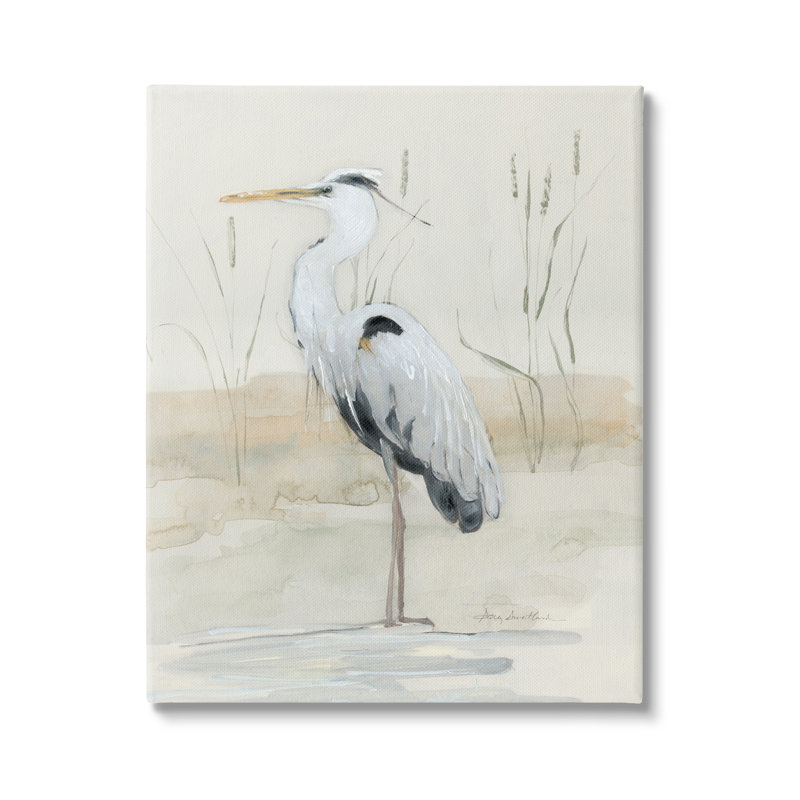Au-393, toile, héron, rivière, aquarelle sur toile par Sally Swatland, peinture, H 40 po x l 30 po x P 1,5 po