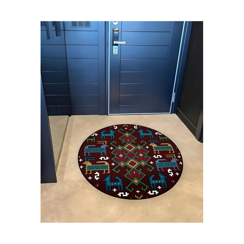 Multicolored Embroidery-Look Woven Base Modern Decorative Carpet, Round 4'