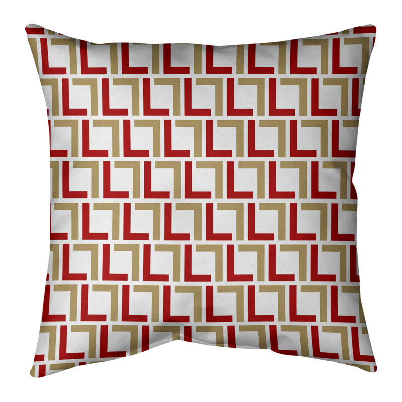 Housse de coussin San Francisco, Blanc / rouge / brun, 14 po x 14 po, Simili daim