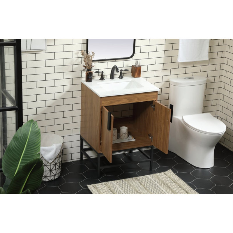 Ensemble de meuble-lavabo simple 24 po Eugene, Brun noyer