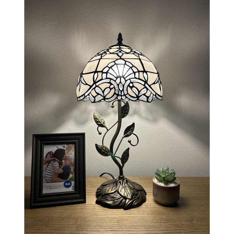 Anainah Tiffany Table Lamp White Stained Glass Baroque Style Lavender LED Bulb 20"H*10"W*10"D