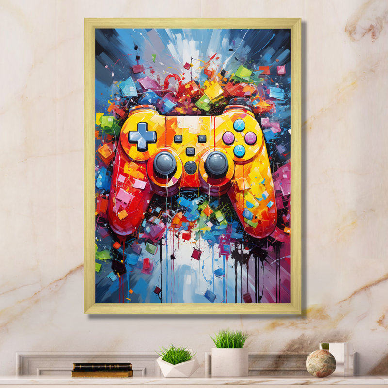 Jeu vidéo Pixel Pop II - Jeux vidéo, art mural, Cadre doré à une seule photo, H 20 po x l 12 po x P 1 po