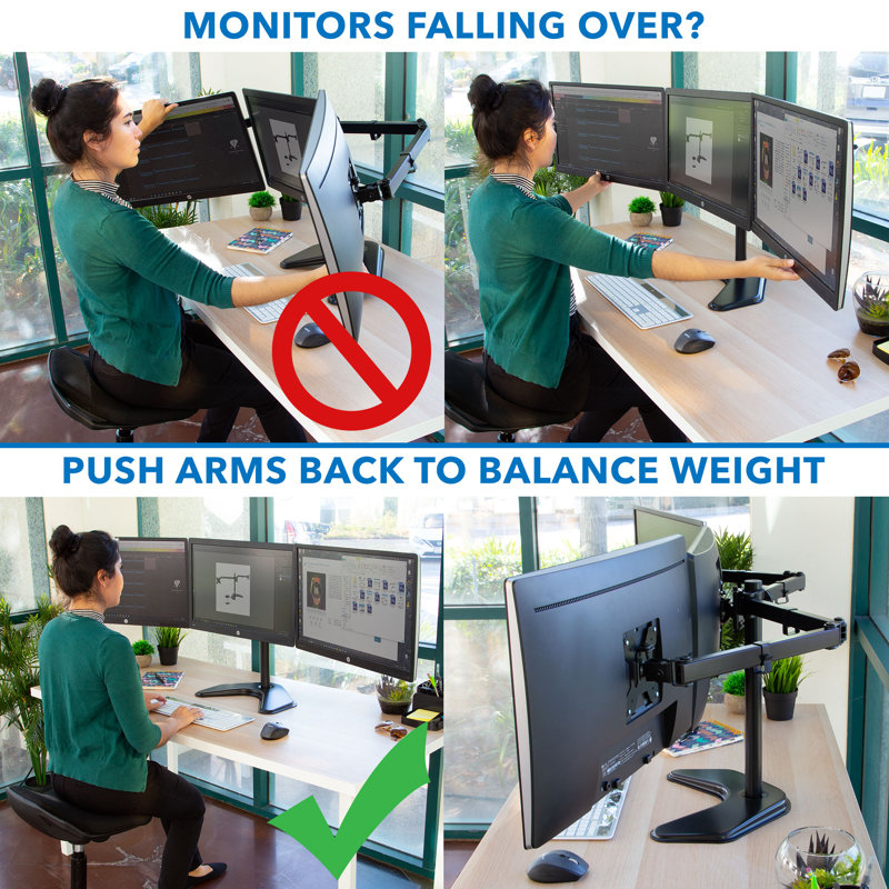 Black Aluminum and Steel Triple Monitor Stand with Adjustable Arms