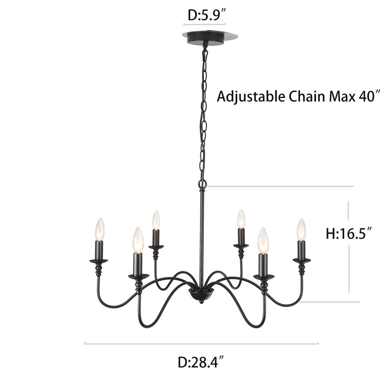 Enspijk 6-Light Classic Iron Candle Chandelier, Matte Black