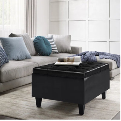Harrison 34"W Upholstered Coffee Table Storage Ottoman with Tufted Lift Top