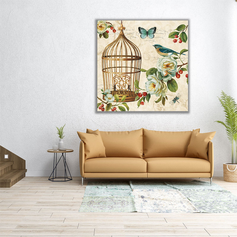 «Free as a Bird II Cage», reproduction d'art sur toile, H 12 po x l 12 po