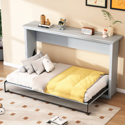 Lit escamotable simple, peut être plié dans une armoire, gris