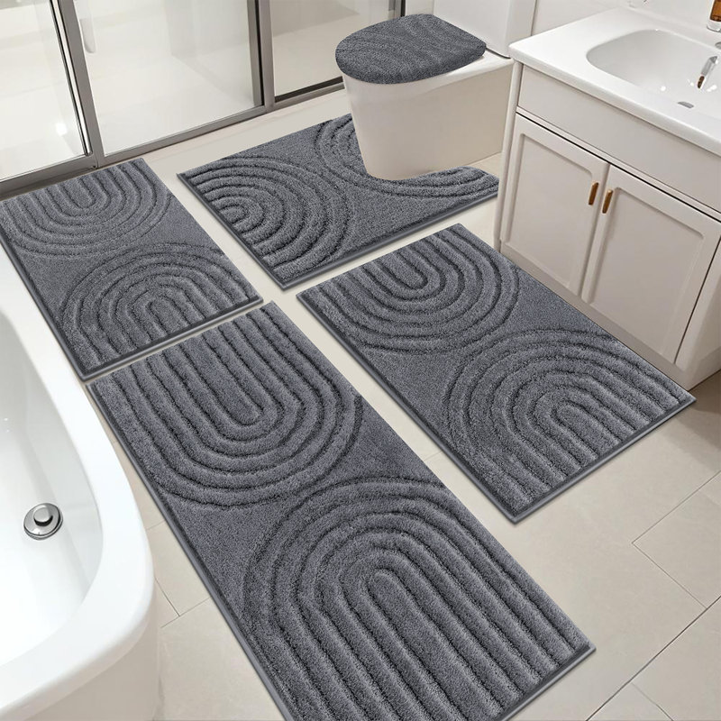Absorbent Bath Mat Bathroom Rug (Set of 5), Dark Gray