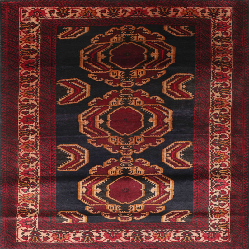 Tapis brun / rouge traditionnel, Rond 5 pi